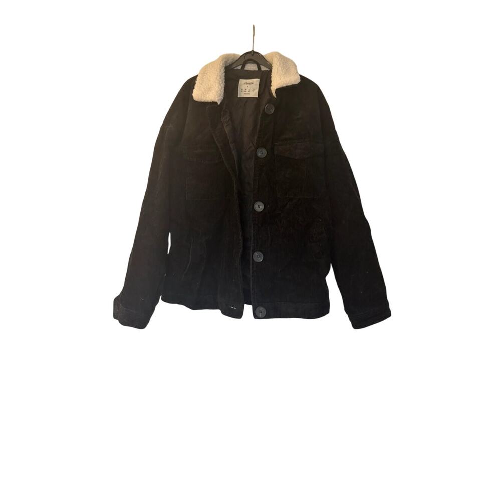Black Denim & Co Corduroy Sherpa Collar Jacket Womens Small 6 Cozy Vintage Style